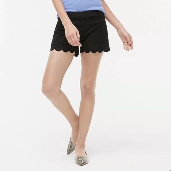 J crew Linen Blend Scallop Hem Shorts L2142 Pockets 2021 Solid Black Size 2 - Picture 3 of 13